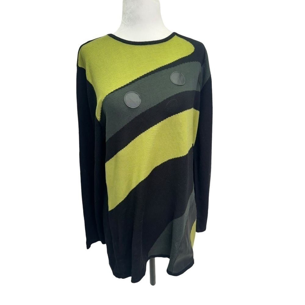 Vintage 1980's Model France Black/Green Long Sleeve Pullover Sweater Size L